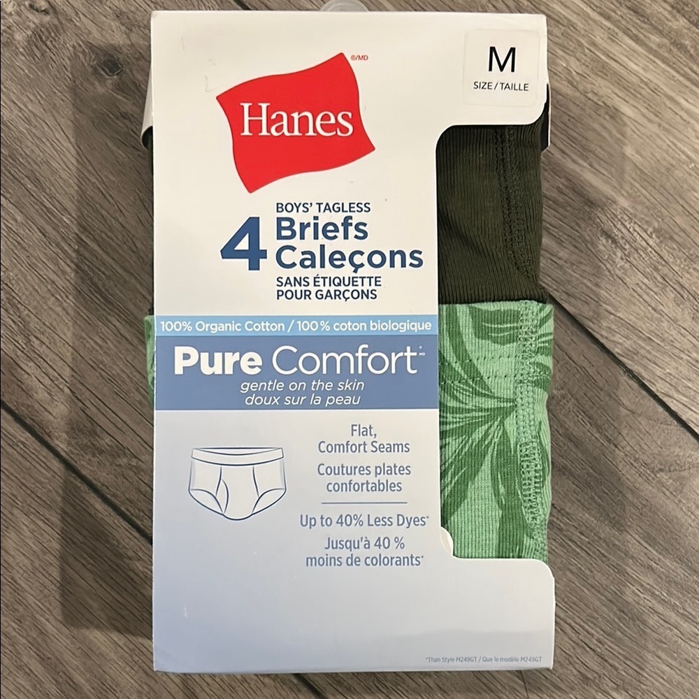 NEW pack of four Hanes Briefs Pure Comfort 100% organic cotton size M 7-8 yrs